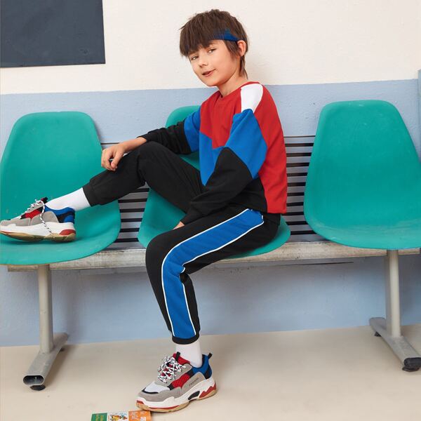 

Boys Colorblock Pullover & Contrast Side Seam Joggers Set, Multicolor