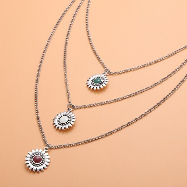 

Flower Charm Layered Necklace, Multicolor