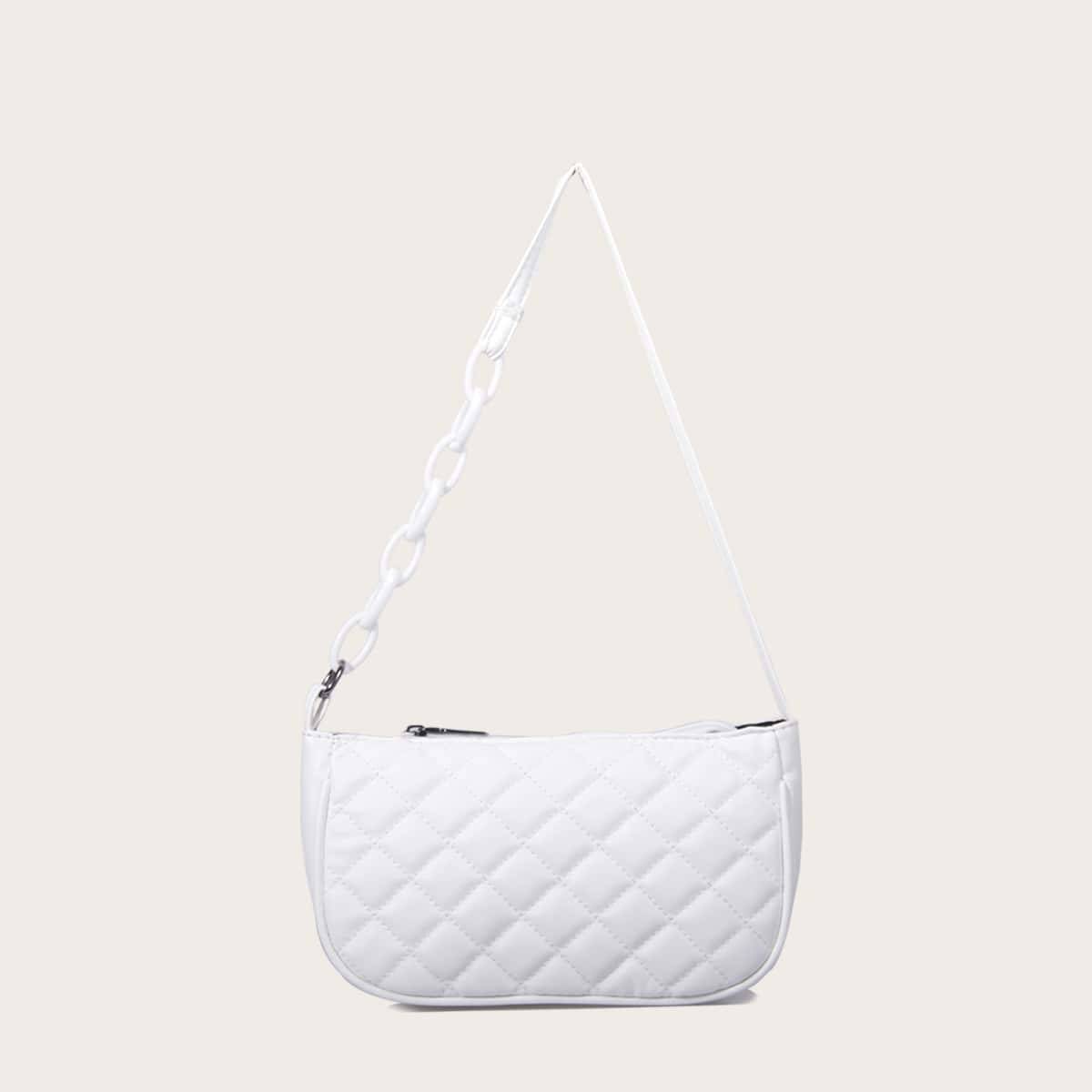 

Minimalist Quilted Baguette Bag, White