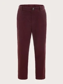 SHEIN 男孩彈性腰素色褲子 - 紫紅色 - 查看 1