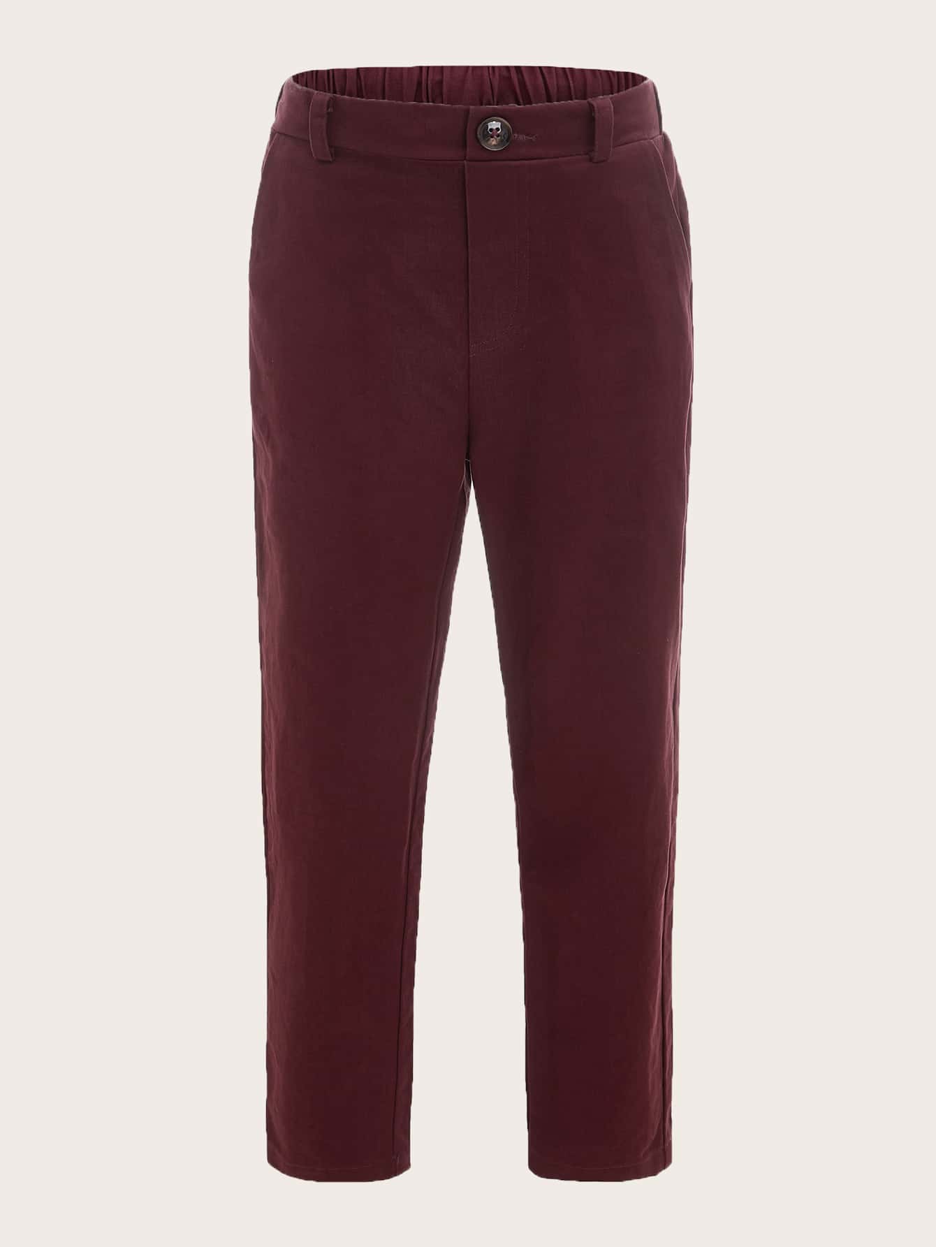 SHEIN 男孩彈性腰素色褲子 - 紫紅色 - 查看 1