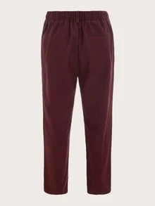 SHEIN 男孩彈性腰素色褲子 - 紫紅色 - 查看 2