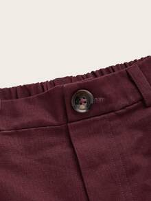 SHEIN 男孩彈性腰素色褲子 - 紫紅色 - 查看 3