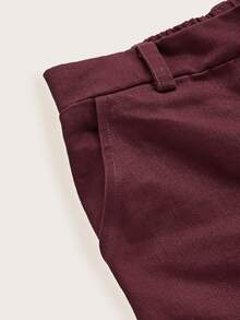 SHEIN 男孩彈性腰素色褲子 - 紫紅色 - 查看 4