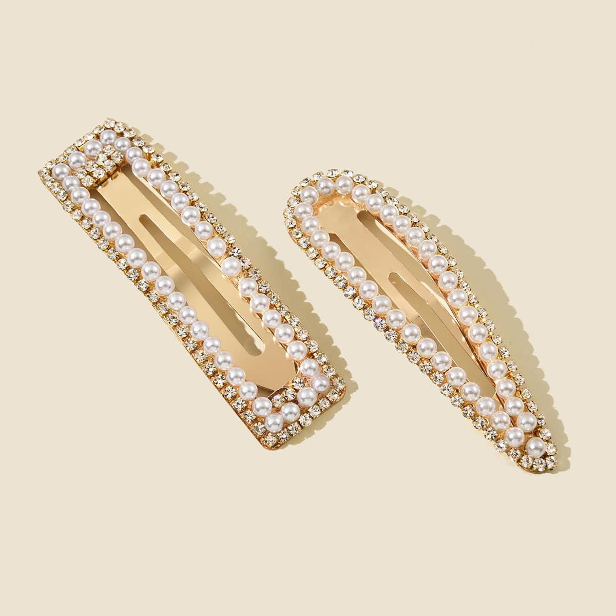 

2pcs Faux Pearl Decor Hair Clip, Gold