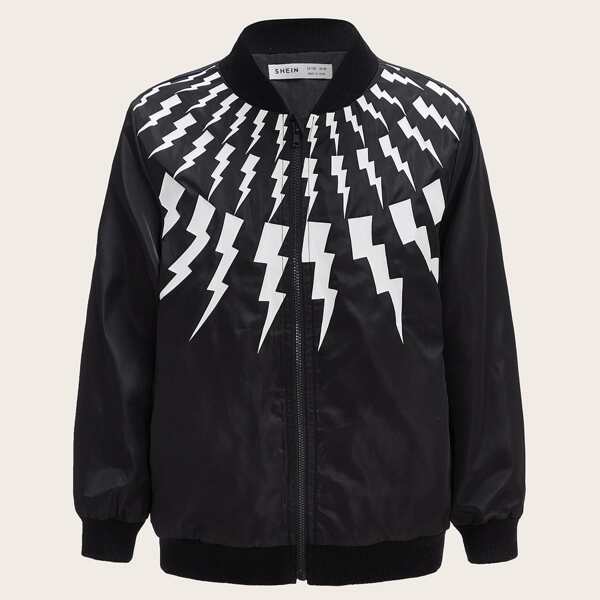 

Boys Lightning Print Bomber Jacket, Black