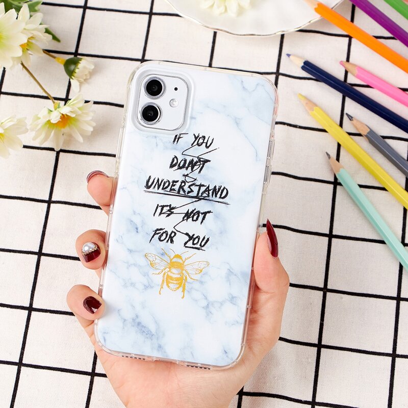 

Marble & Slogan Graphic iPhone Case, Multicolor