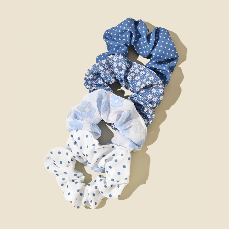 

4pcs Flower Pattern Scrunchie, Multicolor