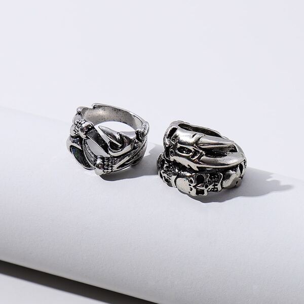 

2pcs Men Claw Design Ring, Silver