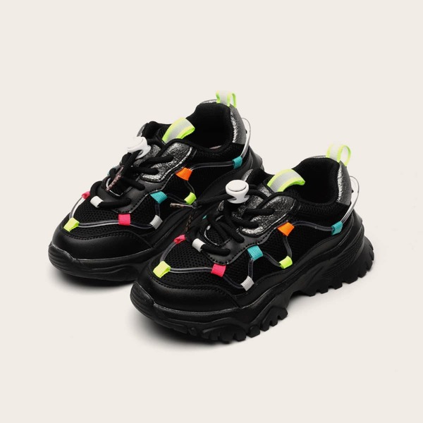 

Girls Low Top Wide Fit Chunky Sneakers, Black