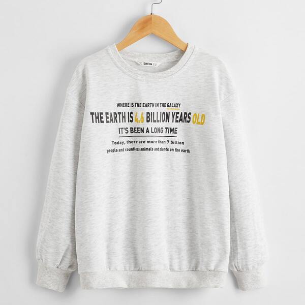 

Boys Drop Shoulder Slogan Graphic Pullover, Light grey