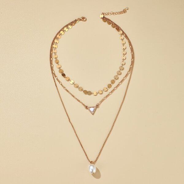 

Faux Pearl Disc Layered Necklace, Gold