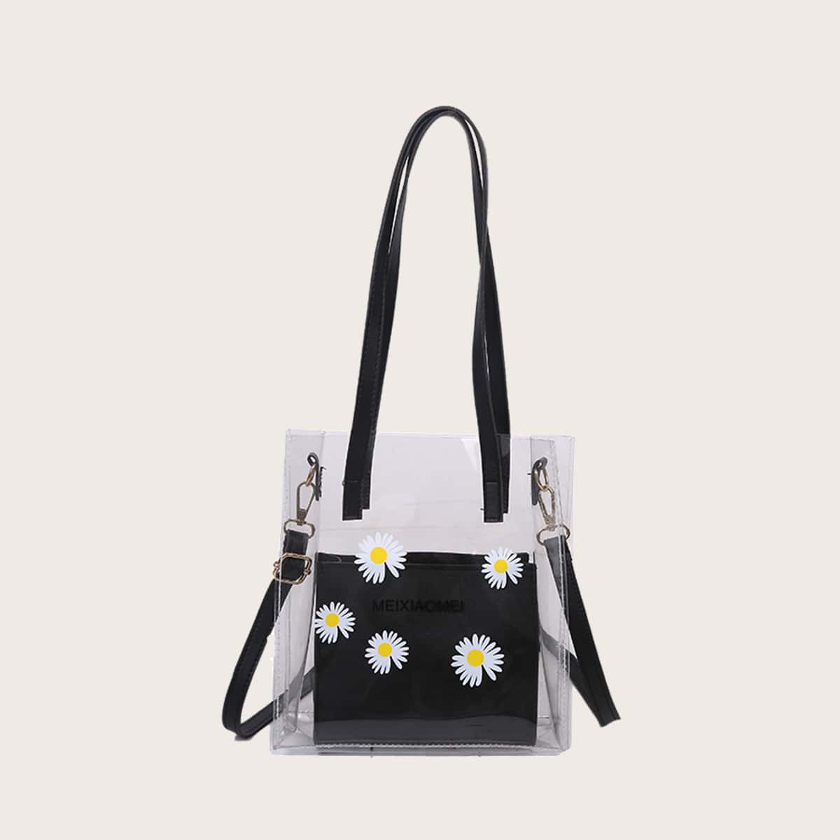 

Daisy Clear Bag & Inner Pouch, Black clear