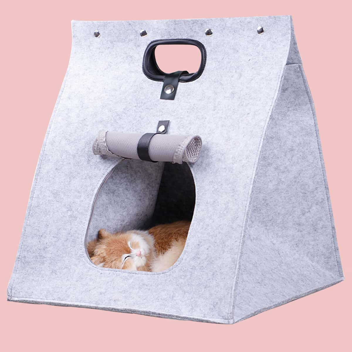 

1pc Washable Foldable Paper Bag Shaped Cat Bed, Grey