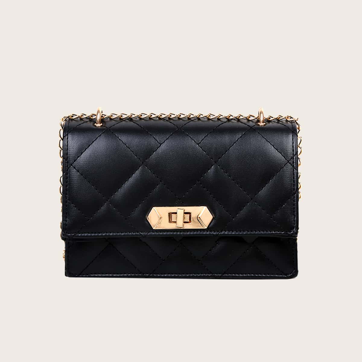 

Quilted Chain Crossbody Bag, Black