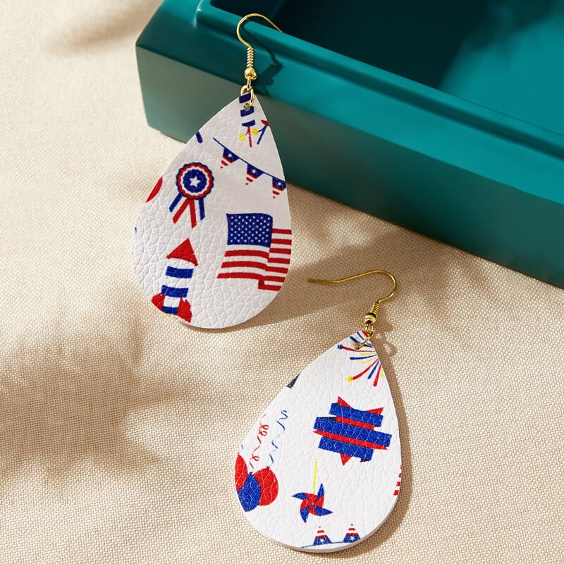 

American Flag Water Drop Earrings, White