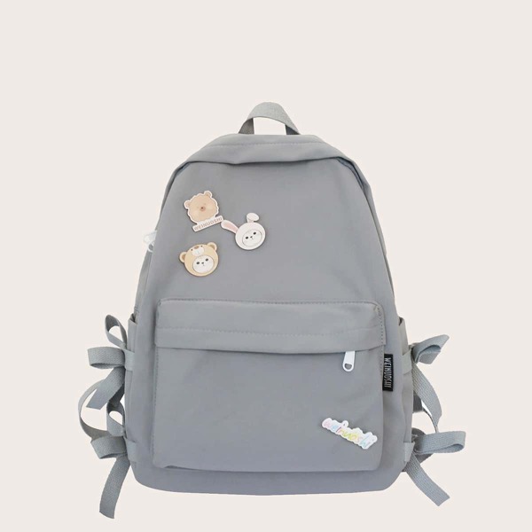 

Bow Decor Cartoon Graphic Backpack, Dusty blue