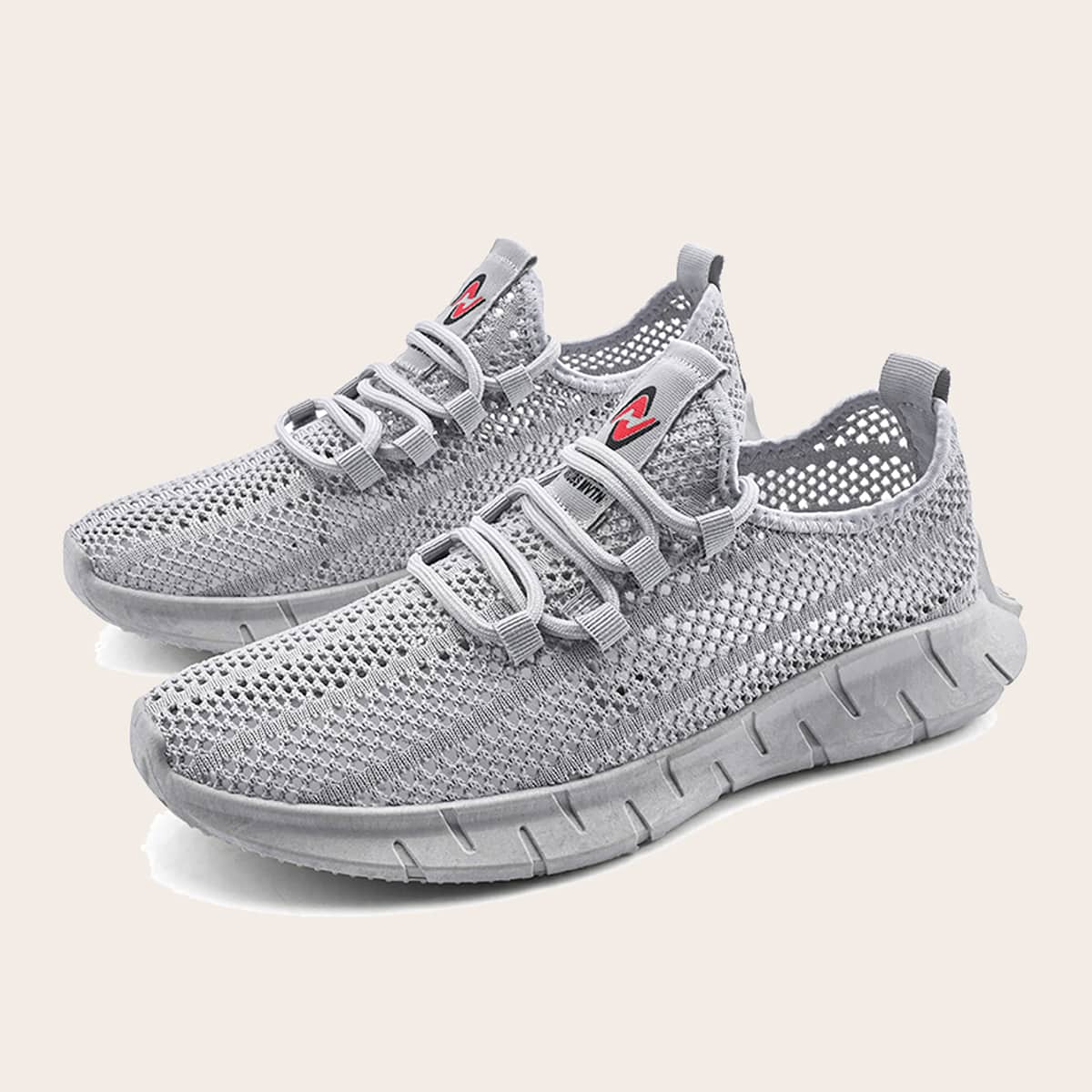 

Guys Lace-up Decor Hollow Out Sneakers, Grey