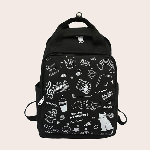 

Cartoon Graphic Backpack, Black
