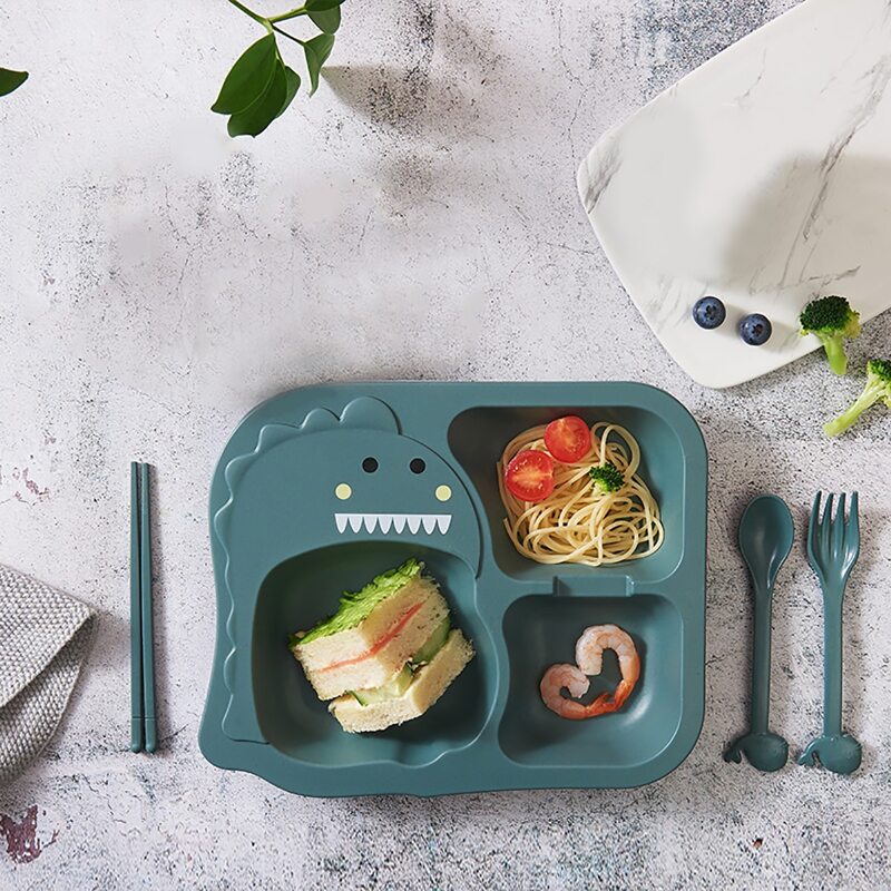 

4pcs Kids Plate & Spoon & Fork & Chopstick Set, Teal blue