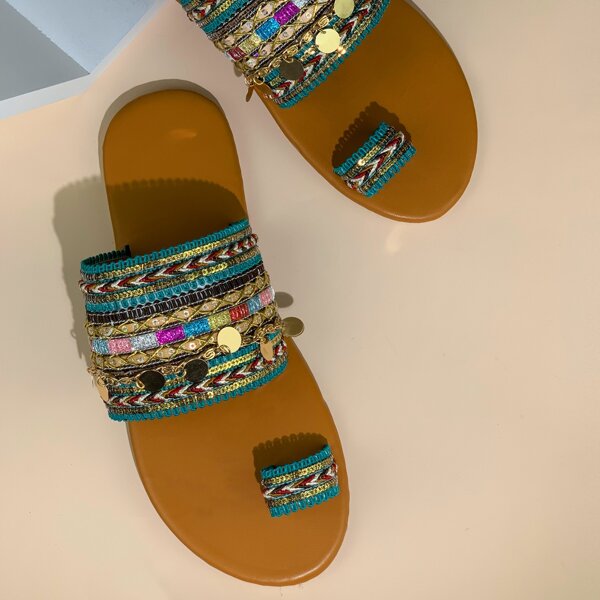 

Toe Loop Colorblock Braided Slide Sandals, Multicolor