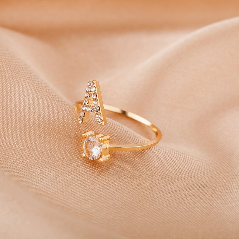 

Rhinestone Letter Decor Ring, Gold