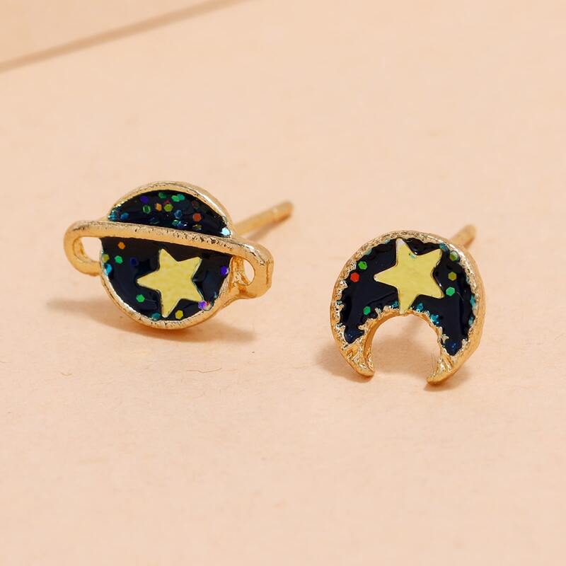 

Planet & Star Stud Earrings, Navy blue