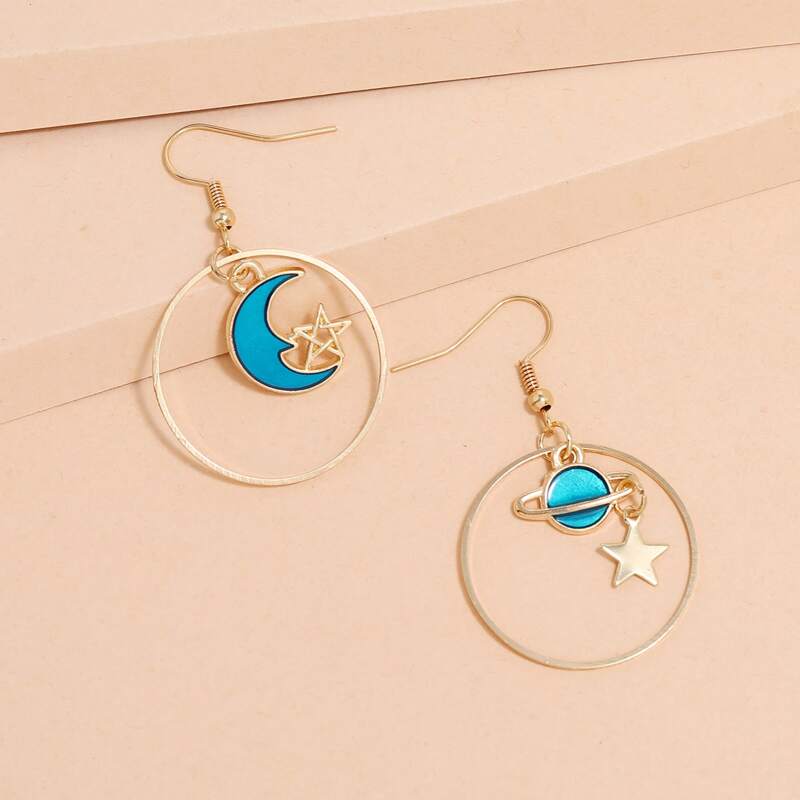 

Planet & Moon Drop Earrings, Blue