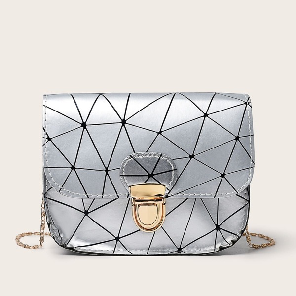 

Metallic Geometric Graphic Crossbody Bag, Silver