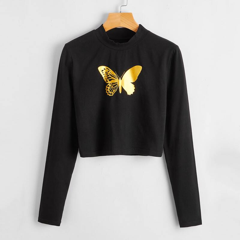 

Butterfly Print Tee, Black