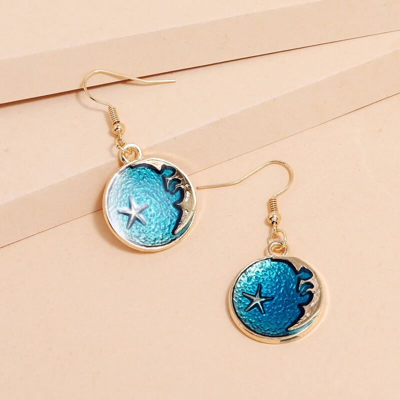 

Moon Coin Drop Earrings, Blue