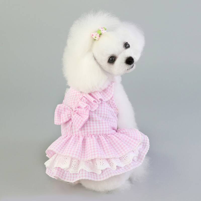 

1pc Plaid Dog Dress With Bow, Pink