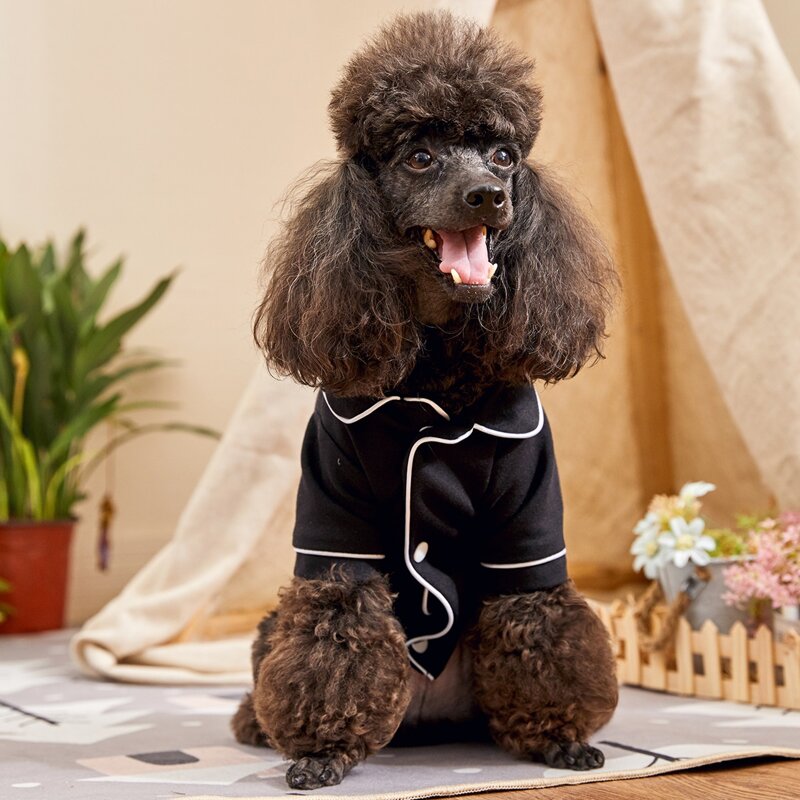 

Contrast Binding Button-Up Dog PJ Top, Black