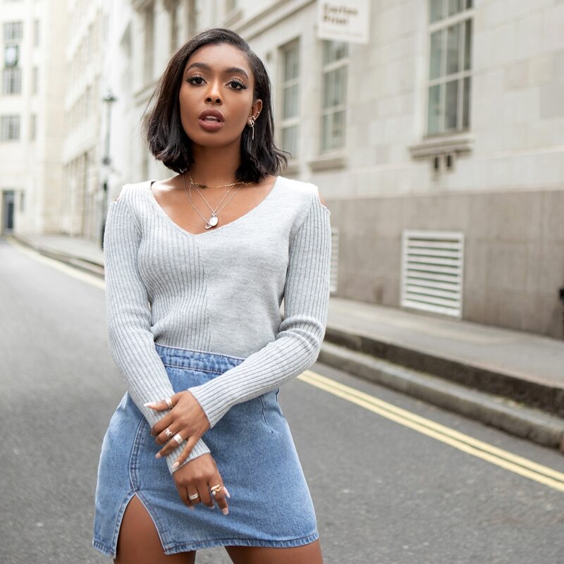 

Cold Shoulder Rib-knit Sweater, Light grey