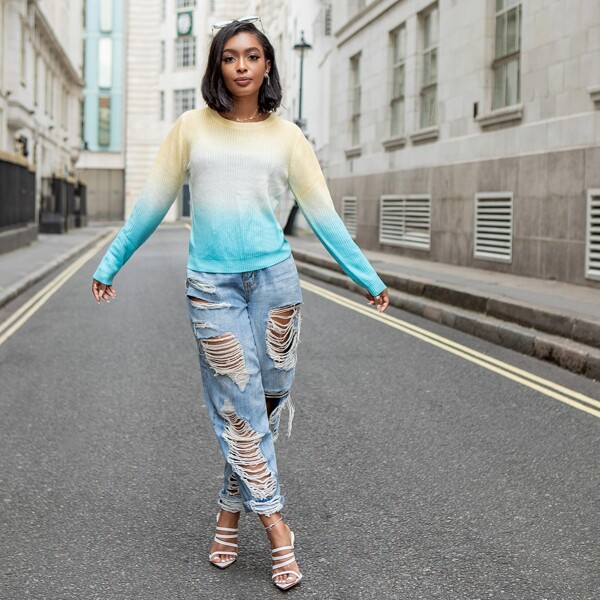 

Ombre Rib-knit Sweater, Multicolor