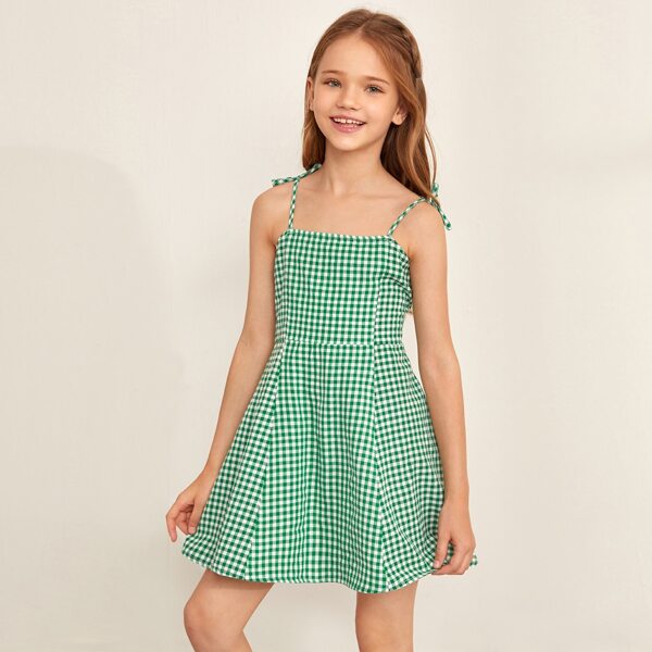 

Girls Knot Strap Gingham Slip Dress, Green