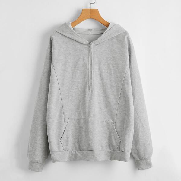 

Half Zipper Kangaroo Pocket Hoodie, Grey