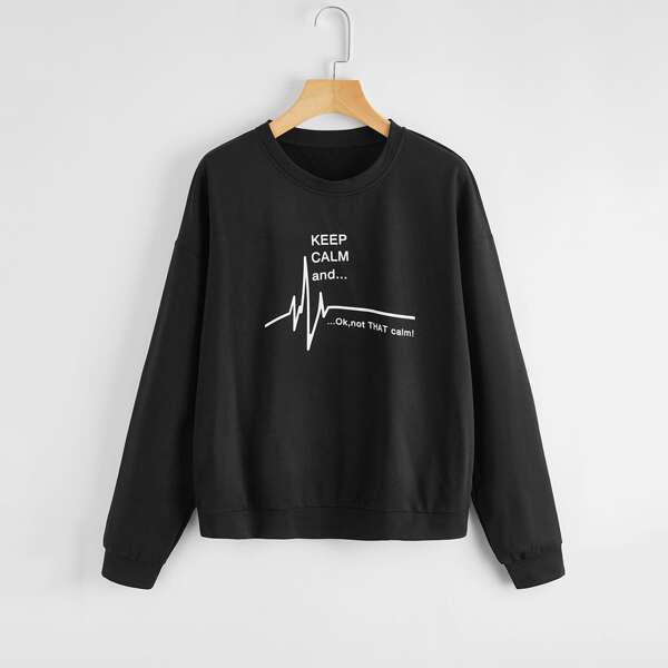 

ECG And Slogan Graphic Sweatshirt, Black