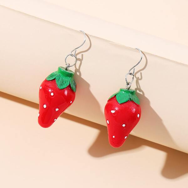

Strawberry Design Drop Earrings, Red