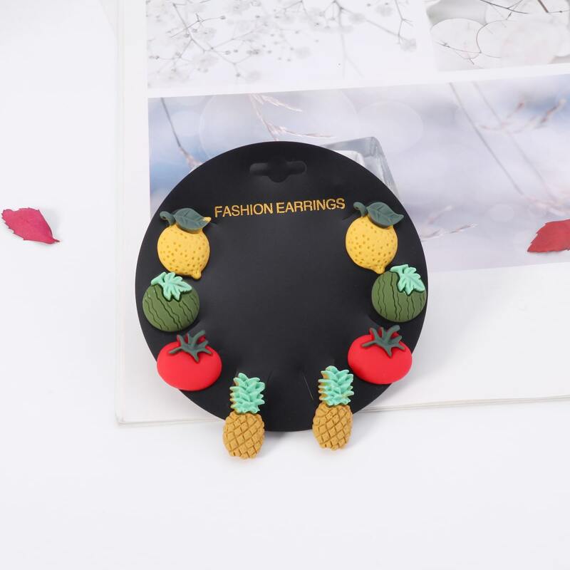 

4pairs Fruit Stud Earrings, Multicolor
