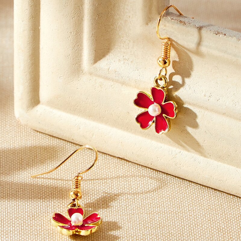 

Floral Drop Earrings, Red