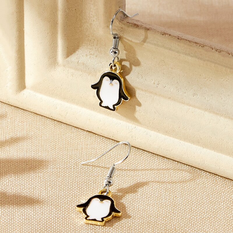 

Penguin Drop Earrings, Black and white