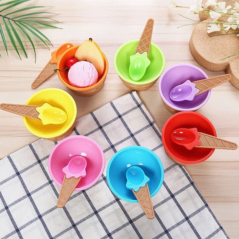 

1set Random Color Ice Cream Bowl & Spoon, Multicolor