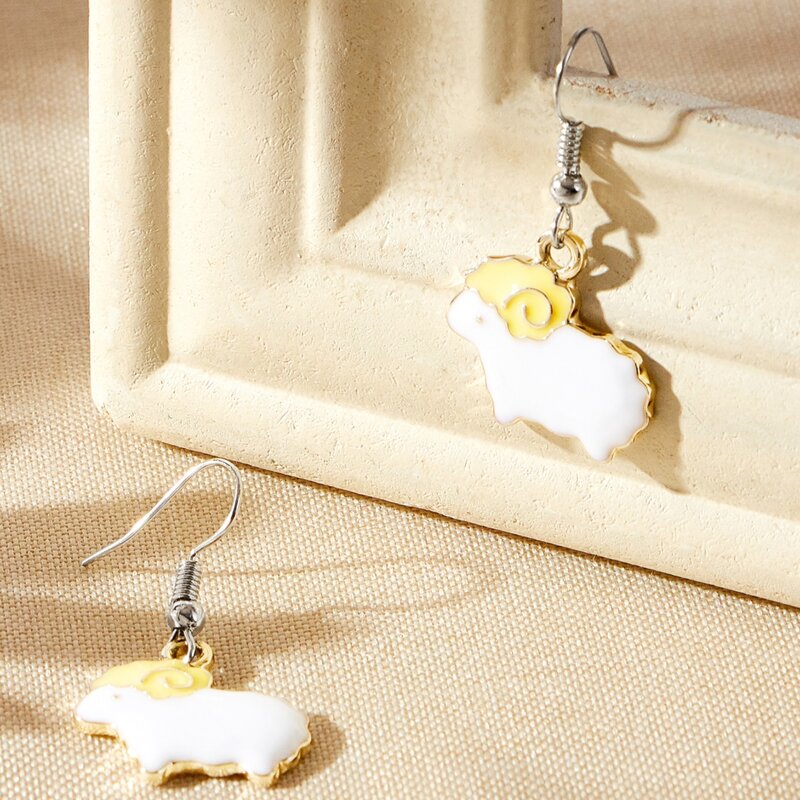 

Cartoon Sheep Drop Earrings, White