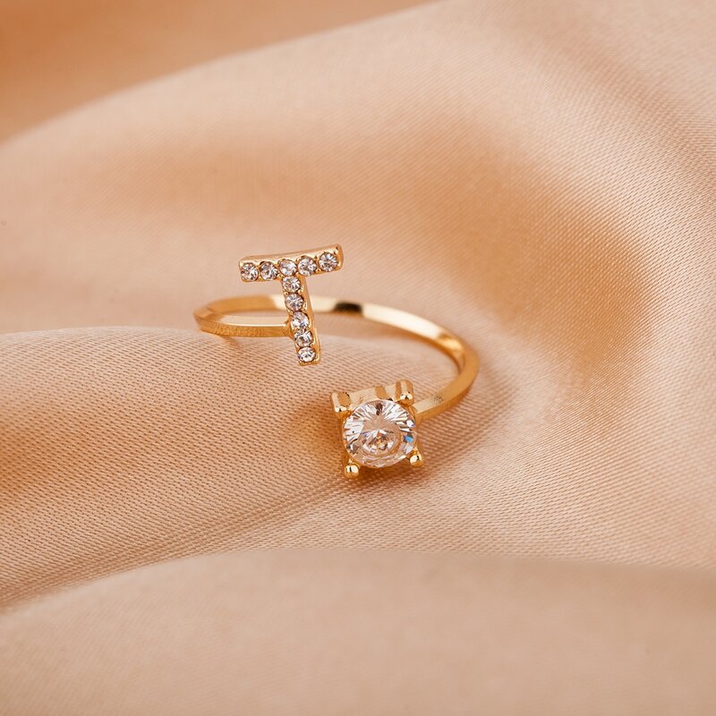 

Rhinestone Letter Decor Ring, Gold