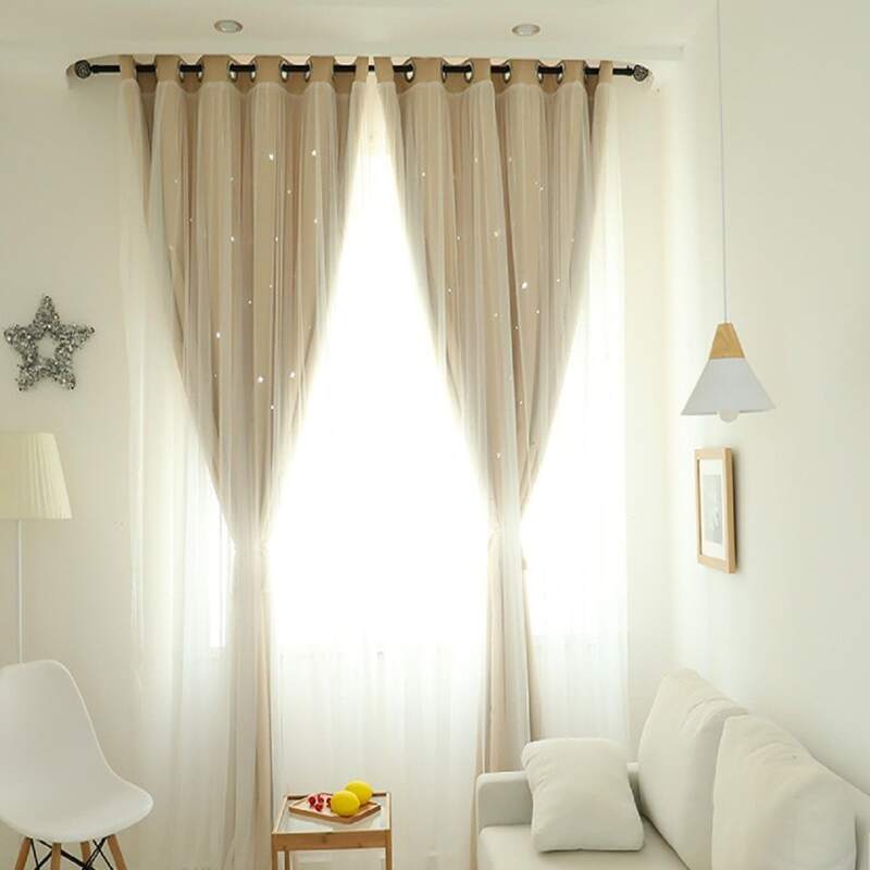 

1pc Double Layer Hollow Curtain, Beige