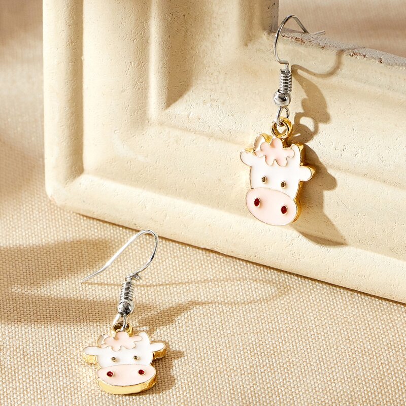 

Cartoon Cow Drop Earrings, Multicolor