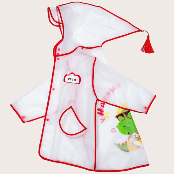 

Kids Dinosaur Print Raincoat, Red