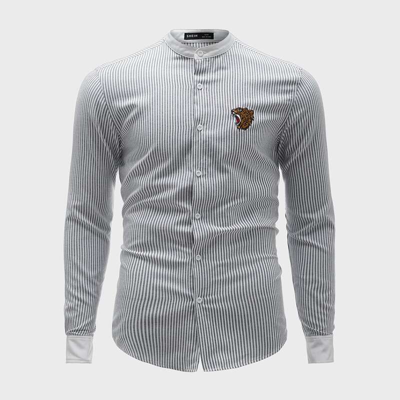 

Guys Animal Embroidery Striped Shirt, Multicolor