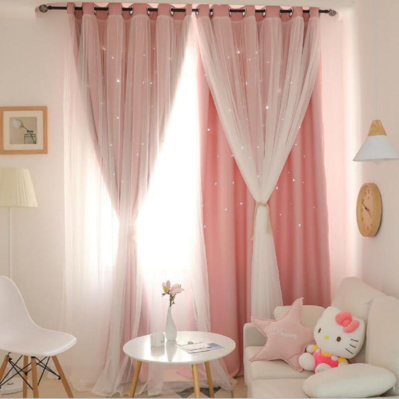 

1pc Double Layer Hollow Curtain, Pink